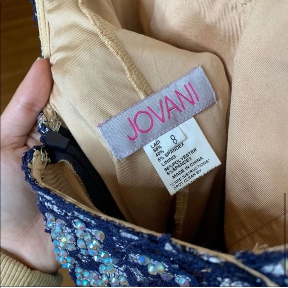 Jovani Navy Lace Floral Fitted Formal Dress Size 8 - Picture 9 of 10